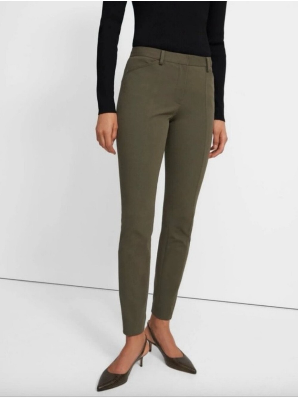 Theory Seam Trouser Pants Size 2 Olive Green NWT